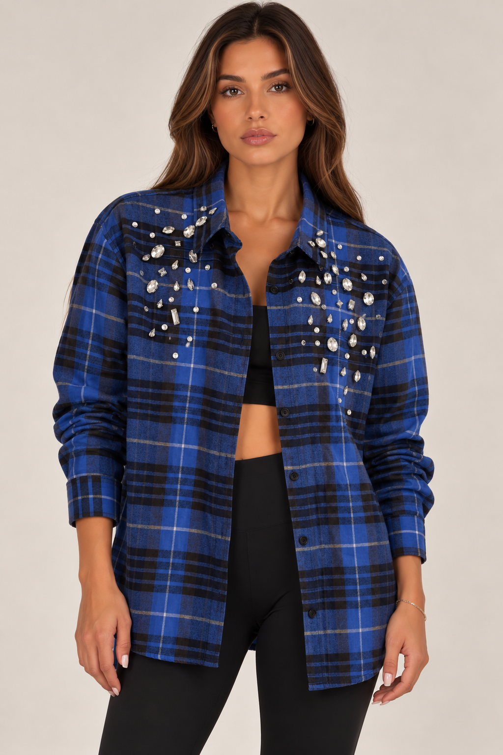 Embellished oversized flannel shirt