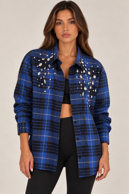 Embellished oversized flannel shirt