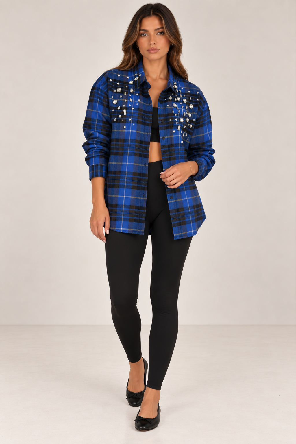 Embellished oversized flannel shirt